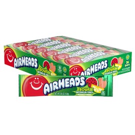 Airheads SOUR Candy Bars, Sour Watermelon Punch Flavored, Bulk, Concessions, Parties, Pack of 36 Bars