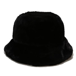 Quanhaigou Winter Faux Fur Bucket Hat,Fuzzy Warm Hat for Women Men, Fluffy Fisherman Cap (Plain Black)