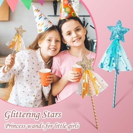 Tawoimle 4PCS Magic Wand for Kids, Princess Party Favors Princess Wands for Little Girls, Fairy Wands, Glitter Wand, Star Wand Birthday Gifts for Girls(Pink, Blue, Purple, Yellow)