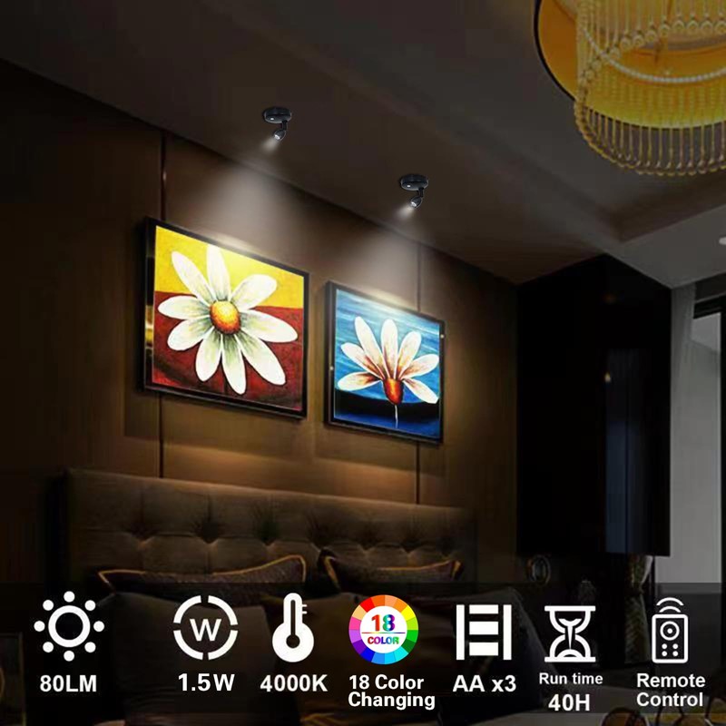 HAMVIDNE LED Spotlight, Battery Powered Picture Lights, Uplighting Indoor, Puck