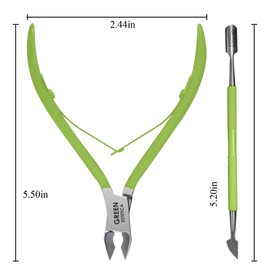 Cuticle Trimmer with Cuticle Pusher Professional Stainless Steel Cuticle Cutter Sharp Blades Double Spring Cuticle Nippers for Nail Care Pedicure Manicure Nail Tools for Home Spa (Green)