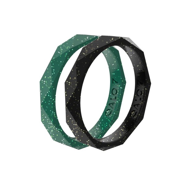 QALO Women's Two-Stack Holiday Shine Stackable Silicone Wedding Ring, Breathable,