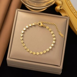 LZD 14K Gold Plated Stainless Steel Link Chain Bracelet Round Flower Adjustable T33