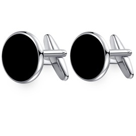 Cufflinks And Studs Honey Bear, Stainless Steel Silver, Black Onyx, Set of 6pcs For Men Shirts Tuxedo Wedding Gift