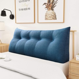WOWMAX Triangular Reading Pillow Large Bolster Headboard Backrest Positioning Support Wedge Pillow for Day Bed Bunk Bed with Removable Cover Full Size Cotton Linen Sky Blue
