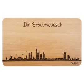 Brotzeitbrett Frankfurt Skyline | Beech Breakfast Board | Wooden Chopping Board | Gift with Engraving | Hessen | Breakfast Board (Standard (22 x 14 x 1 cm), with Personal Engraving)