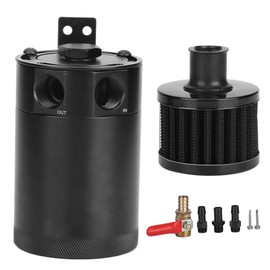 KIMISS Kit Universal de Lata recolectora de Aceite, Tanque de Reserva de 2 Puertos con válvula de Drenaje, ventilación con Deflector, Capacidad de 5 oz (Negro)