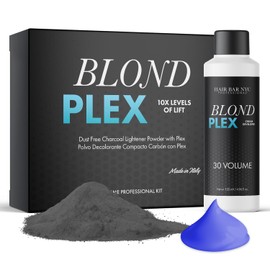 Hair Bar NYC Blond Plex 10X Lightener + 30 Volume Violet Developer Kit – Dust-Free Charcoal Bleach Powder (50g / 1.76 oz) + Anti-Brass Developer (120 ml / 4.06 fl oz) – Bond-Building Formula