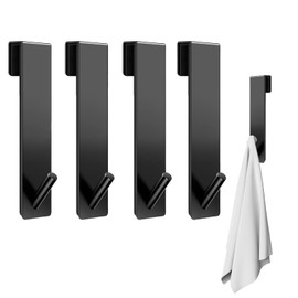 Pack of 4 Shower Hooks without Drilling, Stainless Steel Towel Holder, Shower Wall with Protective Mat, Shower Hooks for Glass Wall without Drilling, Towel Holder, Shower Glass Wall, for Towel and