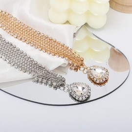 TseenYi Boho Hair Chain Crystal Pendant Head Chain Layering Rhinestone Stone Tassel Princess Necklace Jewellery for Women and Girls Wedding Valentine's Day (Silver)