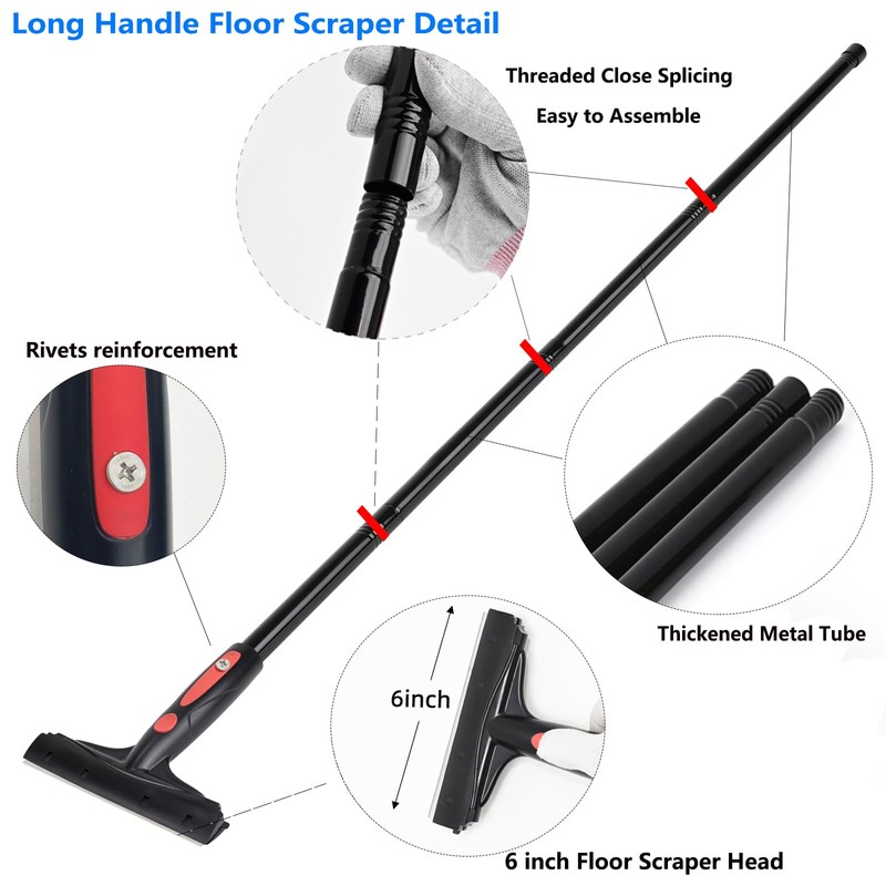 EHDIS Extenble Razor Blade Scraper, 16''-58'' Long Handle 6" Wide
