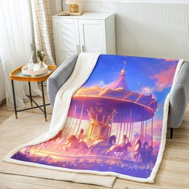 Feelyou Kid Carousel Plush Blanket Ferris Wheel Fleece Throw Blanket for Kids Boys Girls Amusement Park Sherpa Blanket Circus Fuzzy Blanket for Sofa Bed Couch,Throw 50x60 Inches