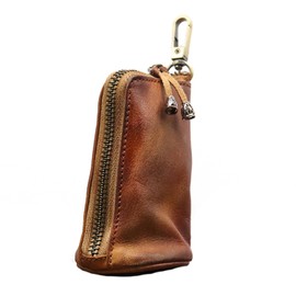 HIZEFSOO Genuine Leather - Mini Leather Coin Purse Change Purse for Men Women Change Holder Storage Bag Car Key Leather Coin Purse Pouch Case Organizer Bag Keychain Zipper (Brown)