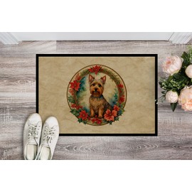 Caroline's Treasures DAC2310JMAT Australian Terrier Christmas Flowers Doormat Front Door Mat Indoor Outdoor Rugs for Entryway, Non Slip Washable Low Pile, 24H X 36W