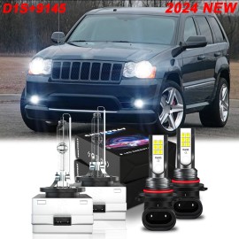 CHUSYYRAY For Jeep Grand Cherokee 2008-2013 LED Xenon Headlight Hi/Lo+Fog Light Bulbs 4pcs