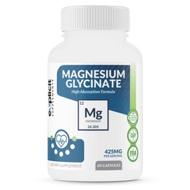 Pure Magnesium Glycinate 425mg, 100% Chelated, 60 Capsules – Made in USA – 1 Month