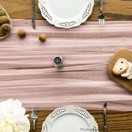 Artoid Mode Dusty Rose Gauze Table Runner 120 Inch 10FT, Seasonal Sheer Chiffon Cheesecloth Kitchen Dining Holiday Birthday Table Decor for Home Party