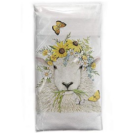 Mary Lake-Thompson Sheep with Flowers Cotton Flour Sack Dish Towel