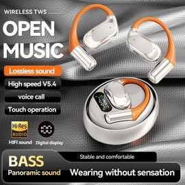 Moorstdel Open Ear Headphones - Heavy Bass Wireless Earbuds, Bluetooth 5.4 Earphones for Running, Stereo Sport Open Ear Buds, Bone Conduction Ear Headphones, HIFI Sound Earbuds Clear Calls (Grey)