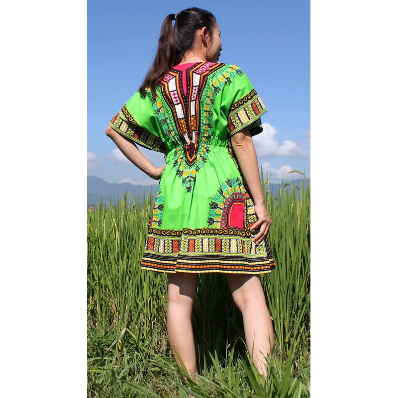 raanpahmuang Coloured Dashiki Camisa elástica Pull en cintura abierto collar,