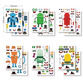 24 Sheets Make Your Own Robot Stickers Make A Face Stickers for Kids Toddlers with Robots DIY Craft Stickers Kids Party Favor Supplies Crafts
