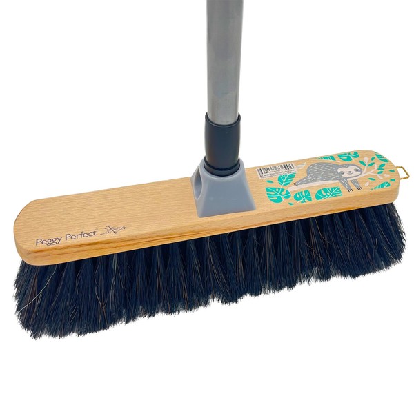 House Broom Sweeping Broom with Dense Natural Hair Blend and Telescopic Handle in Unique Sloth Design Beech Wood Broom with Design Print