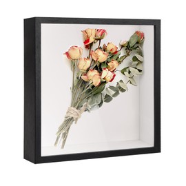 3D Shadow Box, Deep Display Box for Wall and Tabletop, Wooden Deep Box Frame Picture Frame for Memorabilia Medal Tickets Crafts Flower (Black 27x27cm)