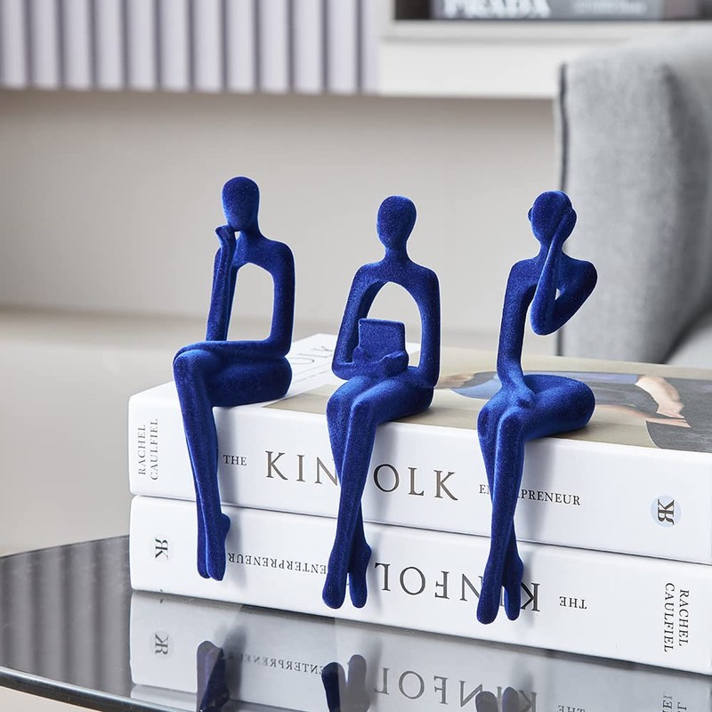 Octdays Blue Thinker Statue for Home Decor Modern Minimalist Sculpture