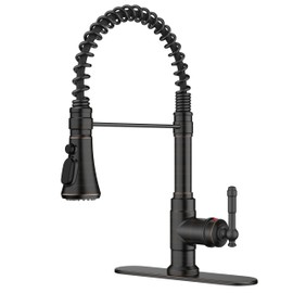 FORIOUS Kitchen Faucets, Antique Kitchen Faucet with Pull Down Sprayer, Oil Rubber Brown Single Handle Kitchen Sink Faucet for 1 or 3 Holes, High Arc Vintage Sink Faucet for Farmhouse Camper RV