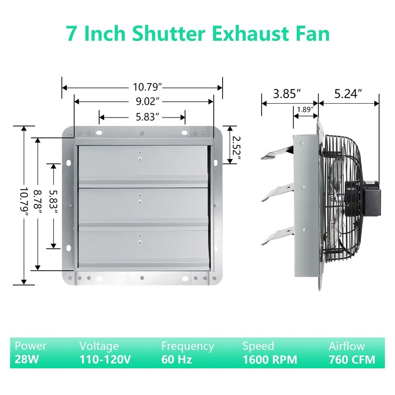 Aibabcue Shutter Exhaust Fan,7 inch Wall Mount Vent Fan with