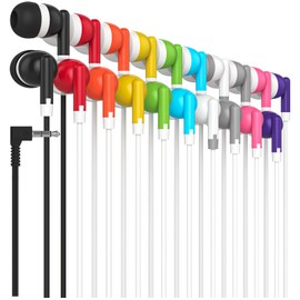 Maeline Bulk Earbuds 10 Pack Stereo Headphones Ideal for K-12-College Classrooms, Library, Travel, Gym, Museum, 3.5mm Plug, Tangle-Free Wired Earbuds for Cellphone, Tablet, Computer, Multicolor