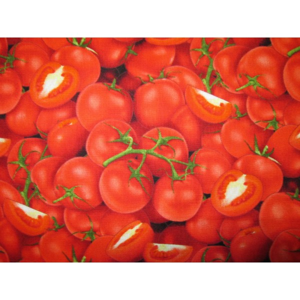 Elizabeth Studios TOMATO REALISTIC TOMATOES SLICED COTTON FABRIC BTHY