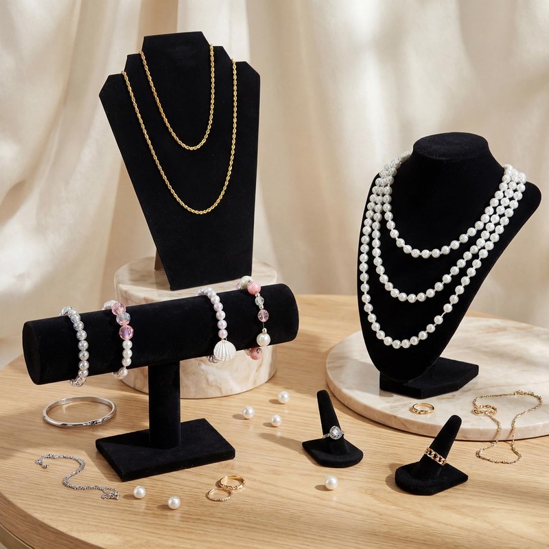 Leinuosen 5 Pcs Velvet Jewelry Display Set for V-shaped and