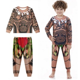 Big Eyes Fish Maui Costume for Toddler Kid Maui Tattoo Long Sleeves Shirt and Pants Kids Graphic Clothing Sets Themd Party Dress up Little Kids