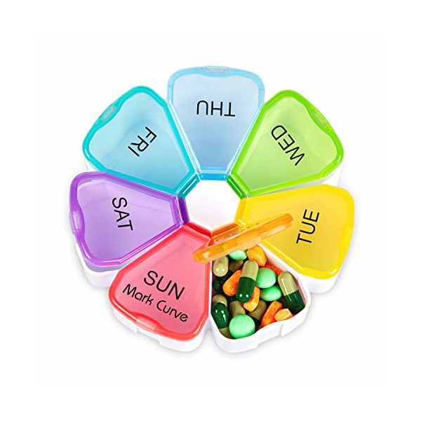 Portable Weekly Pill Box Organiser | Easy to Open 7 Day Premium Quality Tablet Box | Travel Pill Case with Snap Shut Lids Design |Tablet Organiser for Vitamins, Supplements & Medicine (Flower)