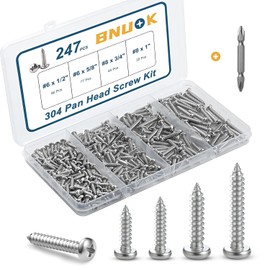 247Pcs Pan Head Wood Screws Assortment Kit, #6#8 Stainless Steel 304 Self Tapping Screws Set, Phillips Drive, Sheet Metal Screws