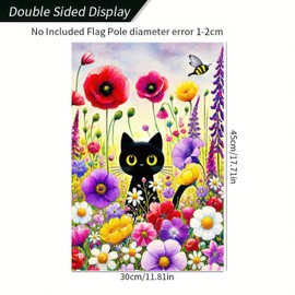 BlissYard Spring Black Cat Garden Flag Funny Floral Cat Garden Flag 12×18 Inch Double Sided Welcome Yard Flag Spring Seasonal Outdoor Colorful Floral Farmhouse Holiday Outside Decorations