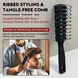 Black Vented Hairbrush - Anti-Static, Detangling & Scalp Massaging Hairbrush for Curly, Straight, Short Hair, for Men & Women, Blow-Dry Faster