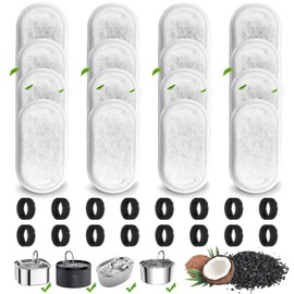 32PCS Cat Water Fountain Filter,Cat Drink Water Filter Sponge,Pet Fountain Filters Replacement for 108oz/3.2L (67oz/2L) Pet Water Fountain Filters with 16 Carbon Filters and 16 Foam Sponges
