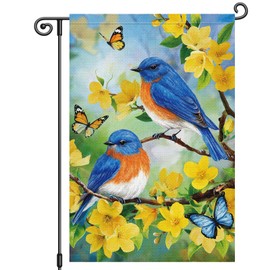Louise Maelys Spring Summer Garden Flag Floral Bird Butterfly Double Sided 12x18 Inch Seasonal Welcome Small Burlap Holiday Yard Sign Outdoor Outside Home Decoration