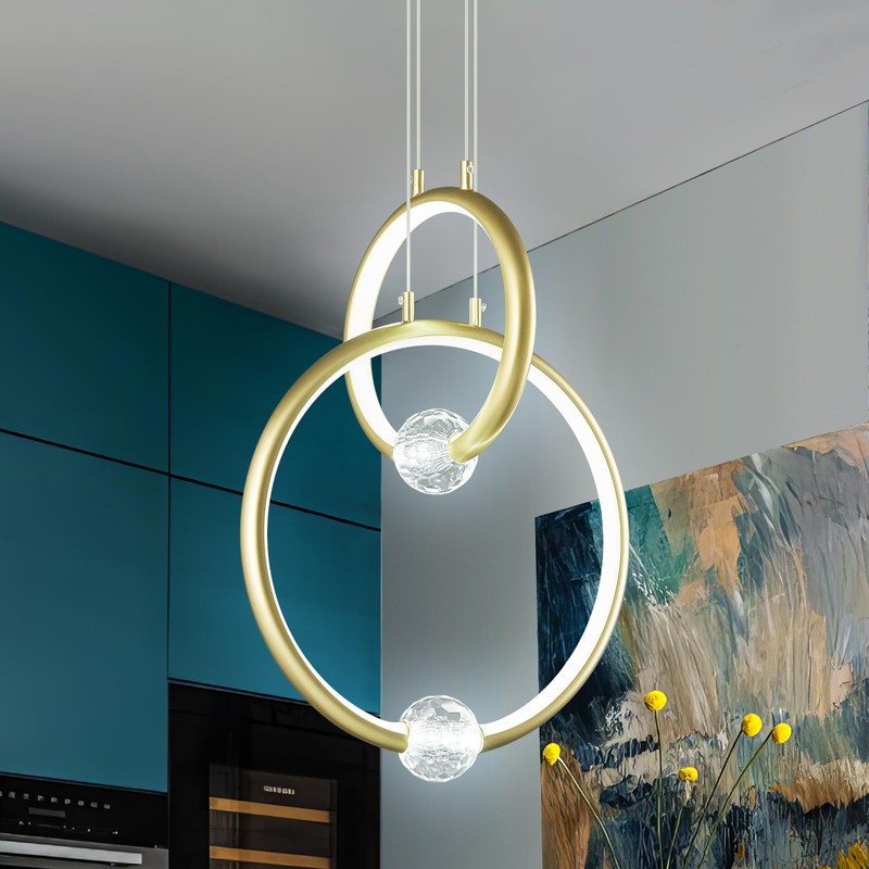 JXJYHL Modern Chandelier Light Fixture,2-Ring Dimmable LED Pendant Light 6000K,Adjustable