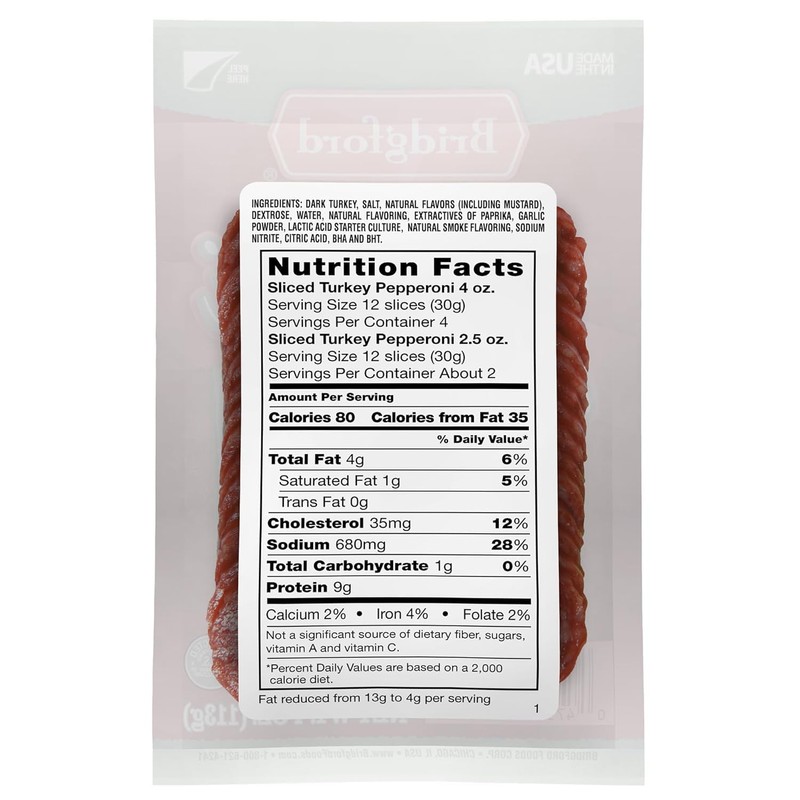 Bridgford Sliced Turkey Pepperoni 4 oz Pack of 4 -