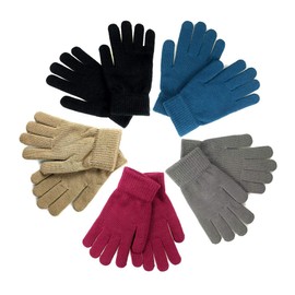 SHALEDOW 5 Pairs of Unisex Knitted Thermal Magic Elastic Gloves Warm Full Fingered Winter Snow Gloves for Men and Women