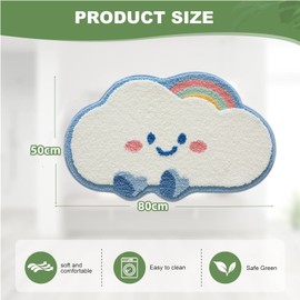 Trlyane Bath Mat, 50x80cm Cute Cloud Bath Mats Bathroom Carpet Super Absorbent Machine Washable Soft Shower Suitable for Kids Bedroom/Bathroom/Living Room/Kitchen Indoor Floor (Blue)