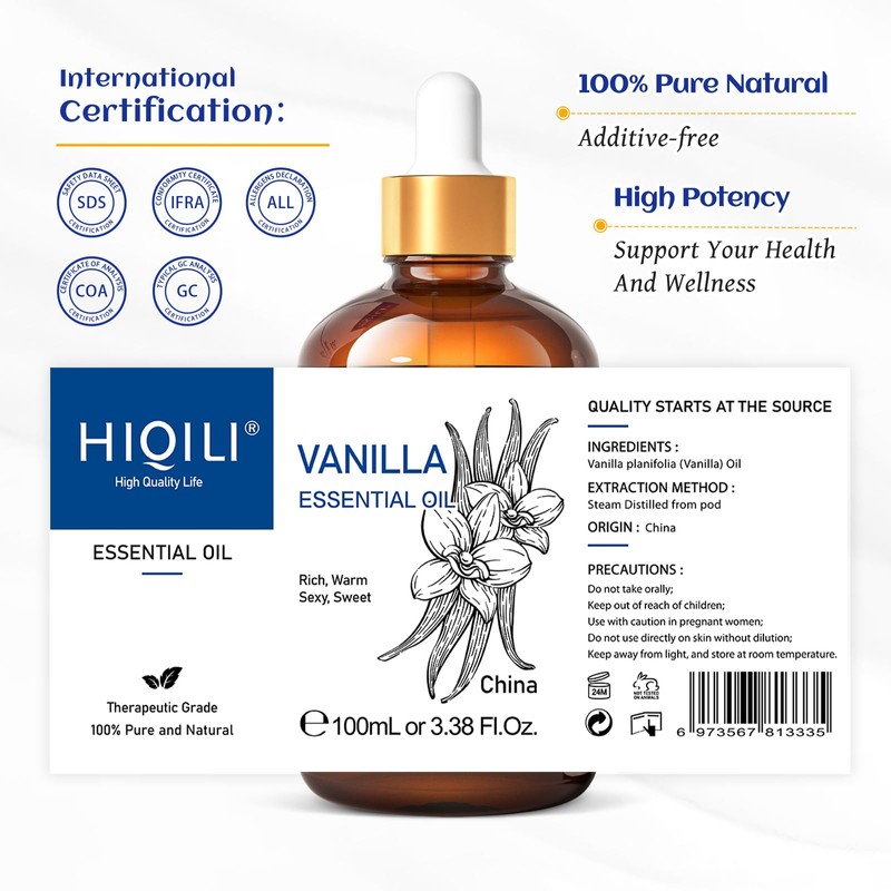 HIQILI Vanilla Essential Oil, Undiluted Natural Strong Fragrance Add in