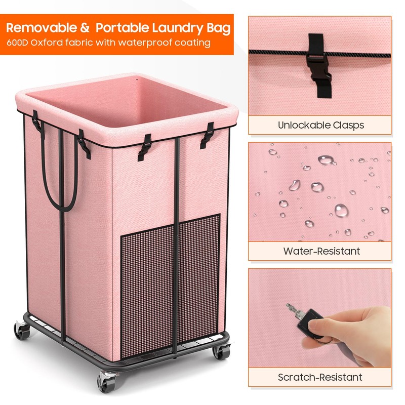 150L Laundry Hamper with Wheels, Rolling Laundry Basket with Metal