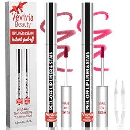 2 piezas de tinte de labios despegable - Delineador de labios tinte de larga duración resistente al agua, delineador de labios 2 en 1 con pinzas nude 