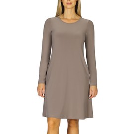 SeLouSuá Women's Long Sleeve Dress - Elegant Knit A-Line Dress with Boat Neck, Bracelet Sleeves, and Pockets