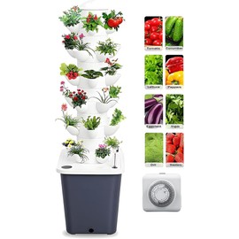 Vertical Hydroponic Tower Garden System - 6 Layer 30 Pods Hydroponic Grow Tower Kit with Water Pump & Timer, BPA-Free Modular Indoor/Outdoor for Strawberries, Tomatoes, Lettuce, Herbs (Black Base)
