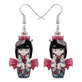 DUOWEI Acrylic Anime Cute Japanese Style Kimono Doll Earrings Charms Dangle Jewellery Gifts for Women Teenager Girls, Acrylic, No Gemstone